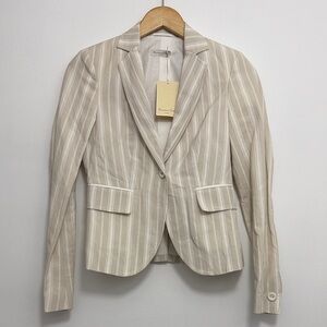 🆕 Massimo Dutti Beige Linen Blend Striped Blazer